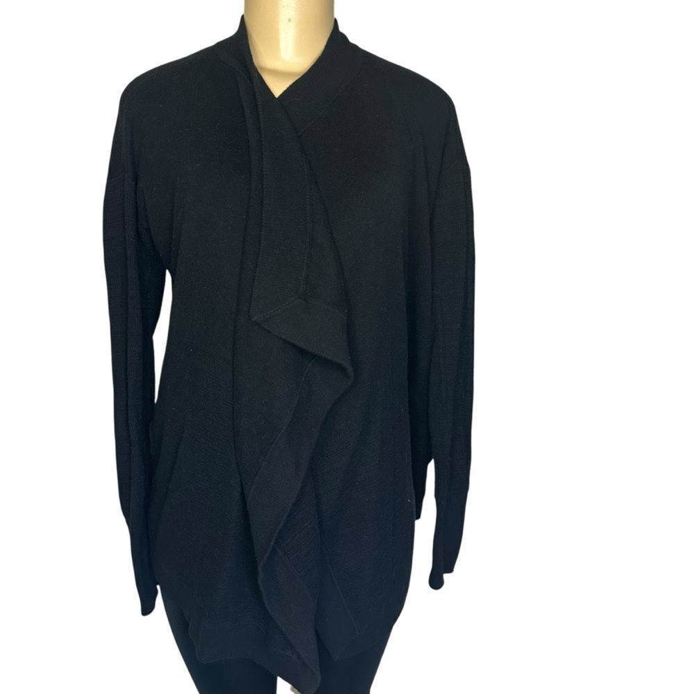 Lululemon find your calm wrap drape waterfall knit black cardigan sweater size 2 - Picture 4 of 7